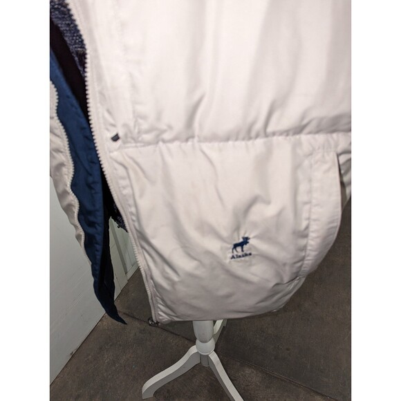 y2k Gear for Sports Medium Down Feather Reversible Navy Beige Quilted Vest - Picture 5 of 6